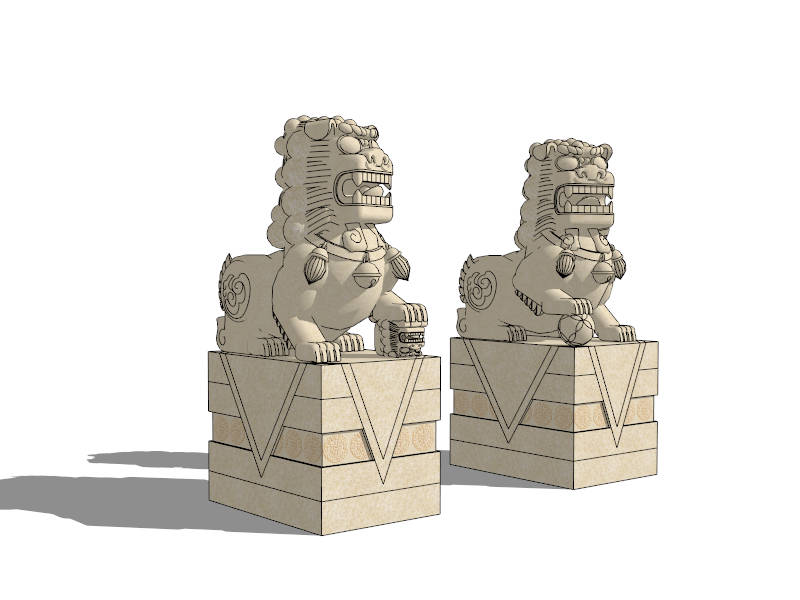Chinese Guardian Lions sketchup model preview - SketchupBox