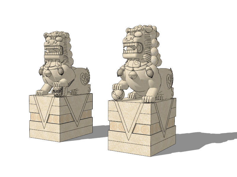 Chinese Guardian Lions sketchup model preview - SketchupBox