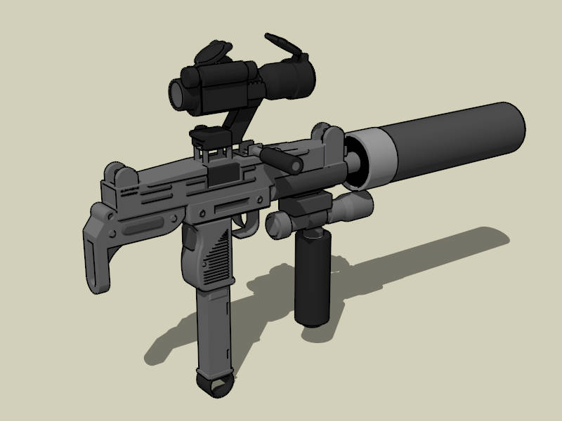 Uzi 9mm Submachine Gun sketchup model preview - SketchupBox