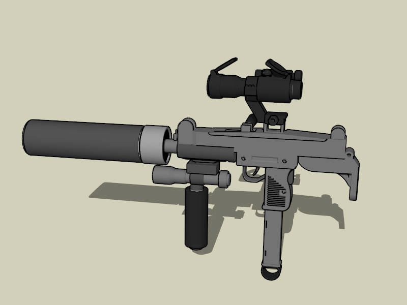 Uzi 9mm Submachine Gun sketchup model preview - SketchupBox