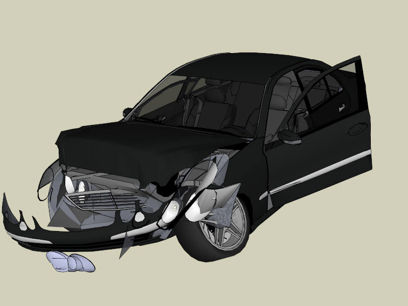 Crashed Black Car sketchup model preview - SketchupBox