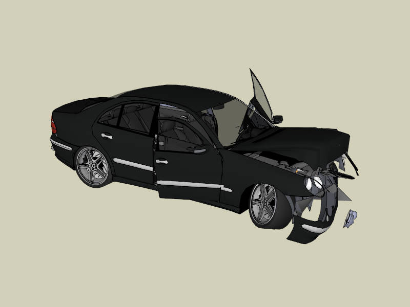 Crashed Black Car sketchup model preview - SketchupBox