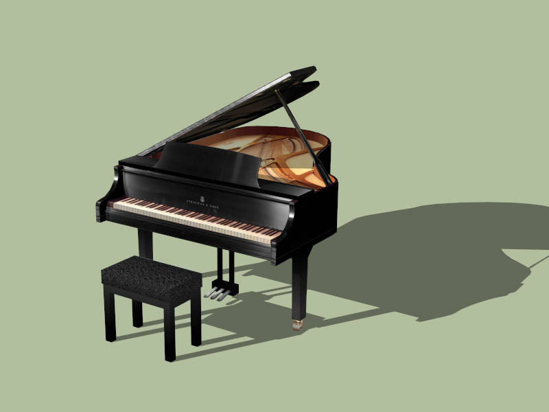 Grand Piano and Bench sketchup model preview - SketchupBox