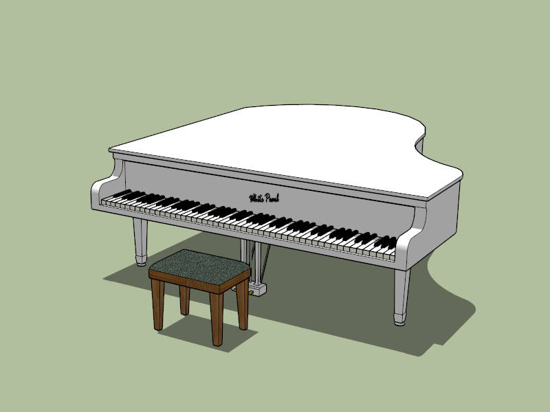 White Pearl Grand Piano sketchup model preview - SketchupBox
