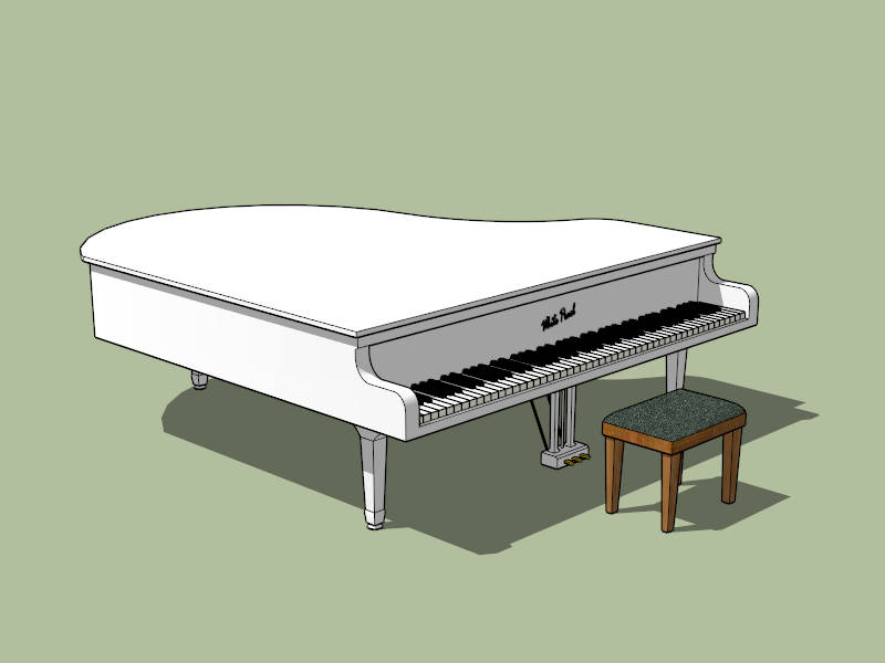 White Pearl Grand Piano sketchup model preview - SketchupBox