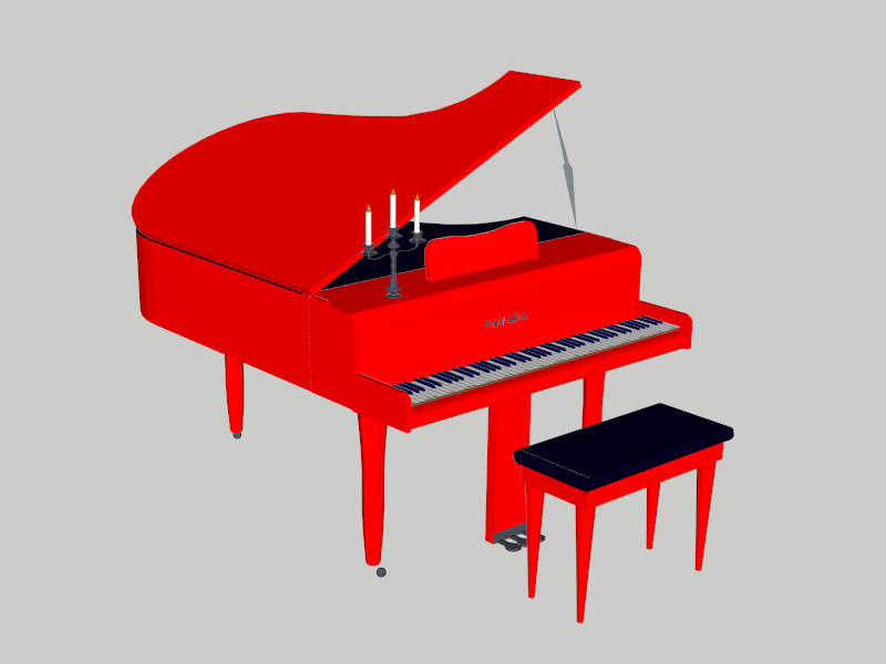 Red Yamaha Grand Piano sketchup model preview - SketchupBox