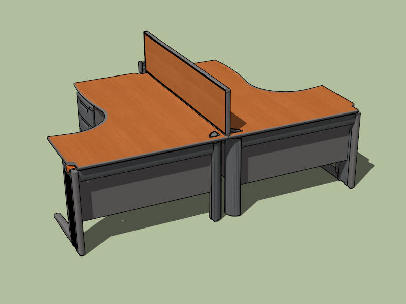 Two Person Office Cubicle Desk sketchup model preview - SketchupBox