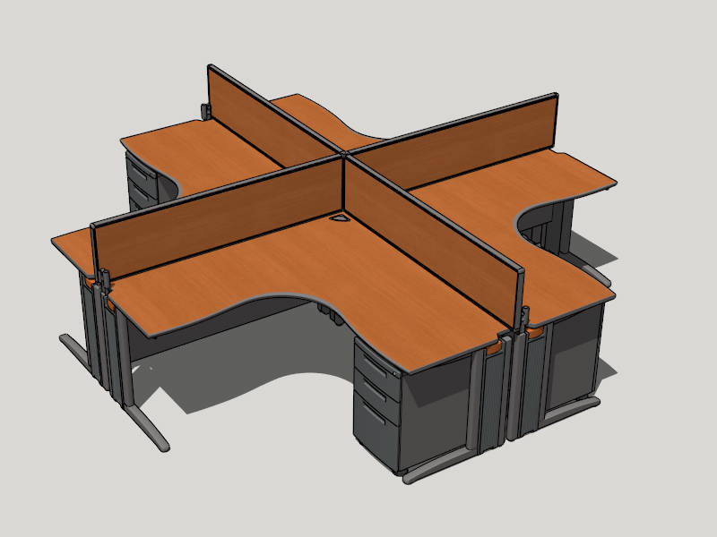 4 Person Office Workstation Desk sketchup model preview - SketchupBox