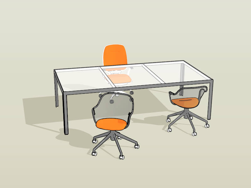 Glass Office Desk and Chairs sketchup model preview - SketchupBox