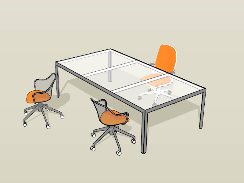 Glass Office Desk and Chairs sketchup model preview - SketchupBox