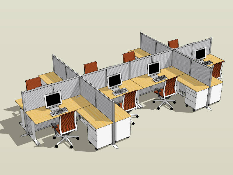 8 Person Offcie Cubicle Workstation Desk sketchup model preview - SketchupBox