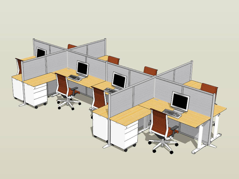 8 Person Offcie Cubicle Workstation Desk sketchup model preview - SketchupBox