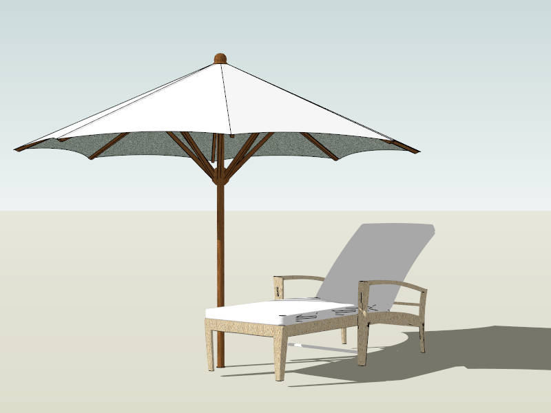 Outdoor Sunlounger with Umbrella sketchup model preview - SketchupBox