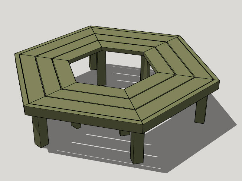 Hexagonal Tree Bench sketchup model preview - SketchupBox