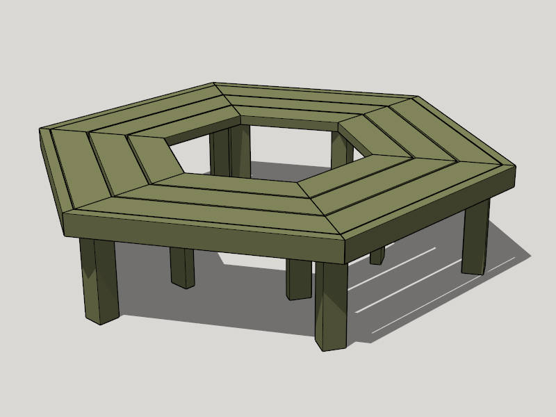 Hexagonal Tree Bench sketchup model preview - SketchupBox