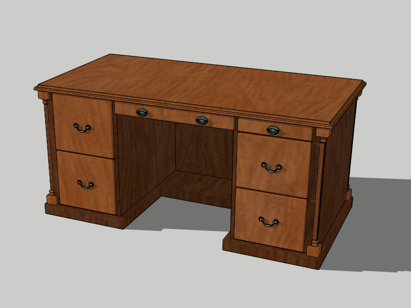 Vintage Office Desk with Drawers sketchup model preview - SketchupBox