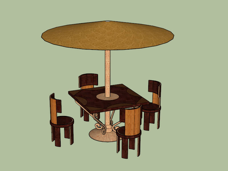 Patio Furniture with Umbrella Set sketchup model preview - SketchupBox