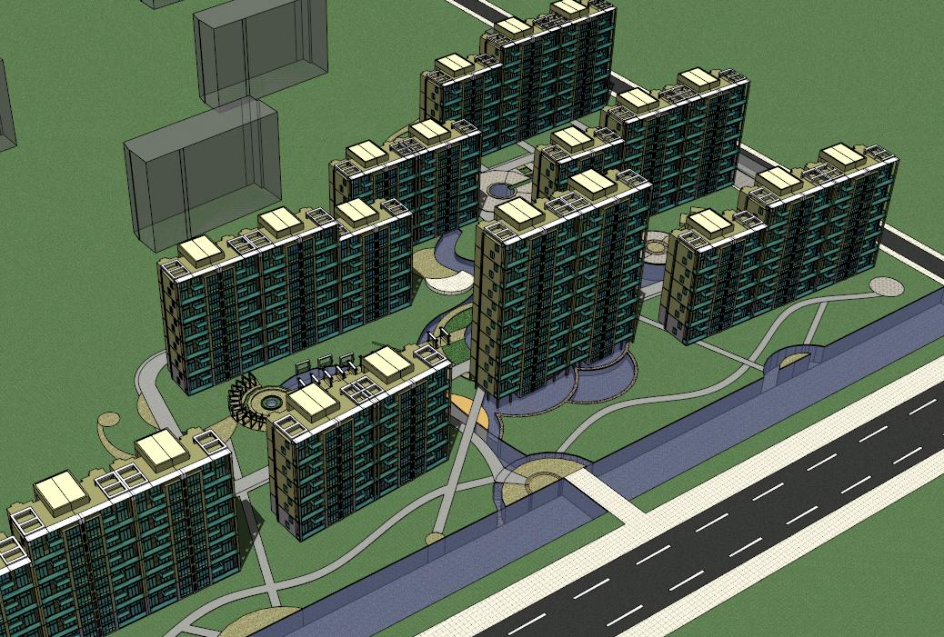 High-rise Residential District Plan sketchup model preview - SketchupBox