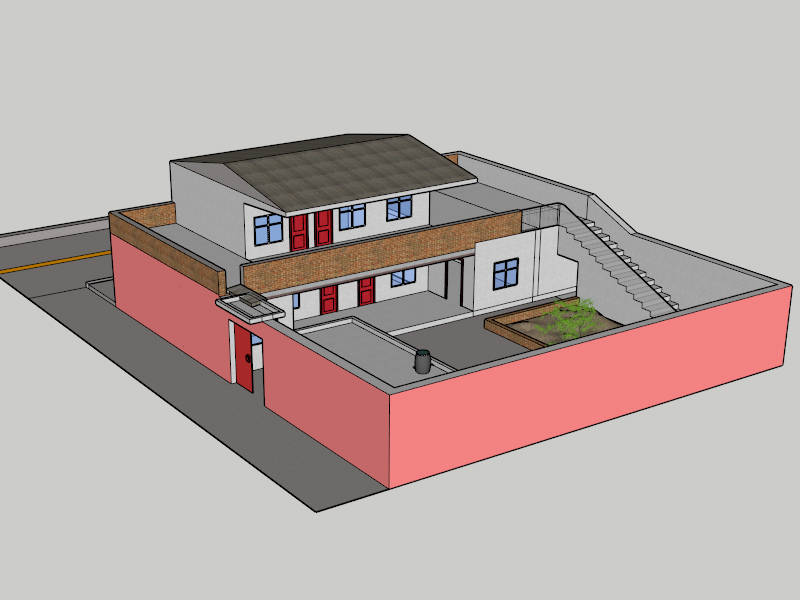 Modern Chinese Folk House sketchup model preview - SketchupBox