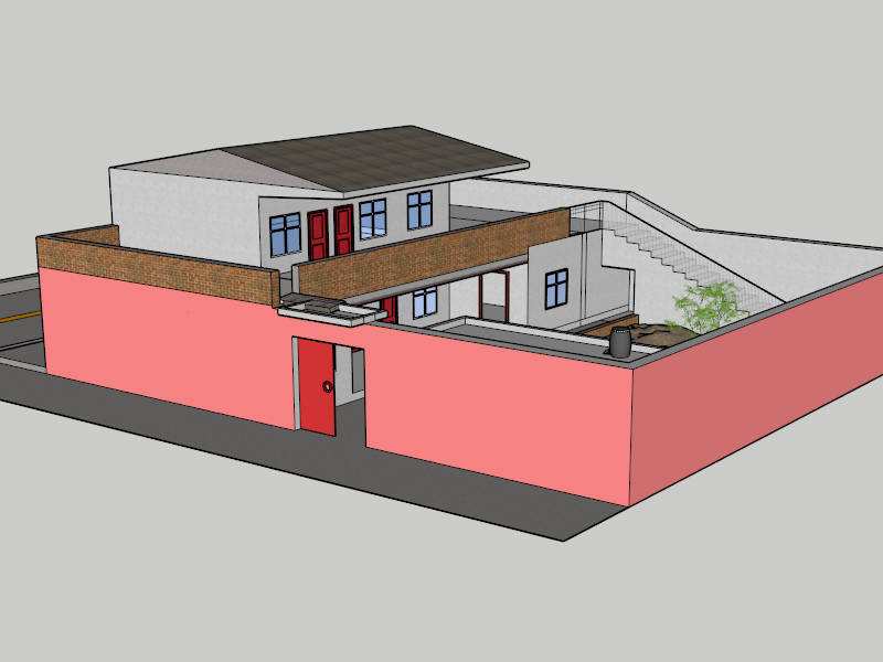 Modern Chinese Folk House sketchup model preview - SketchupBox