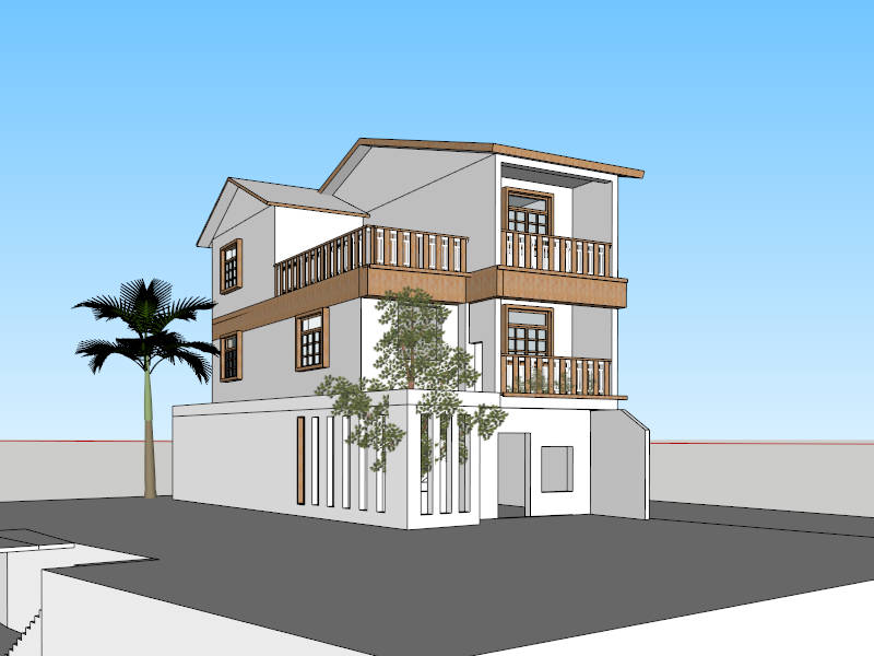 Modern Chinese House sketchup model preview - SketchupBox