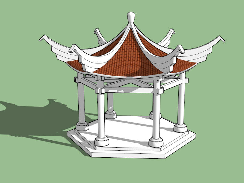 Ancient Chinese Style Hexagonal Pavilion sketchup model preview - SketchupBox