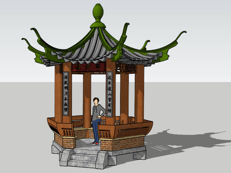 Chinese Hexagonal Pavilion sketchup model preview - SketchupBox