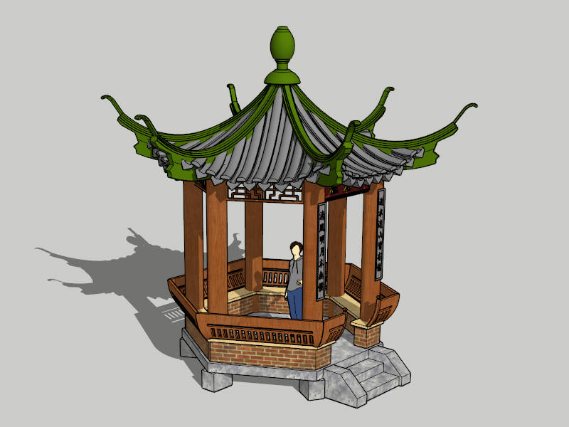 Chinese Hexagonal Pavilion sketchup model preview - SketchupBox