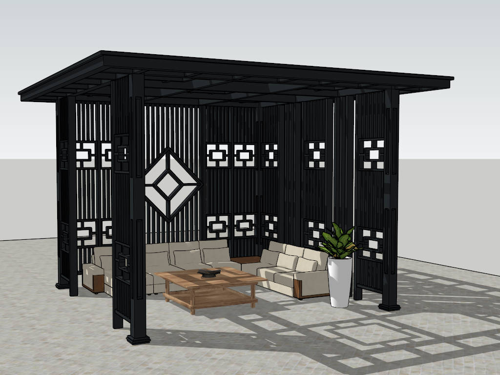 Backyard Patio Pavilion with Furniture sketchup model preview - SketchupBox