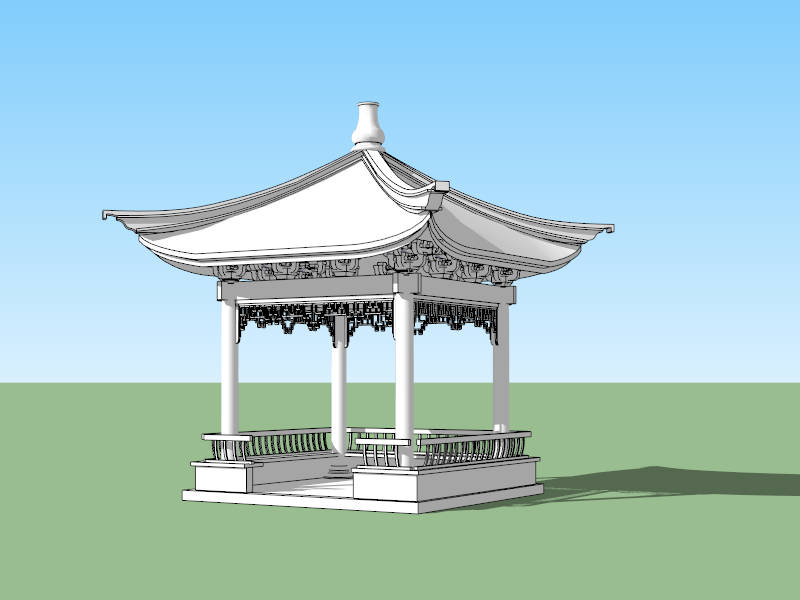 Ancient Chinese Square Pavilion sketchup model preview - SketchupBox