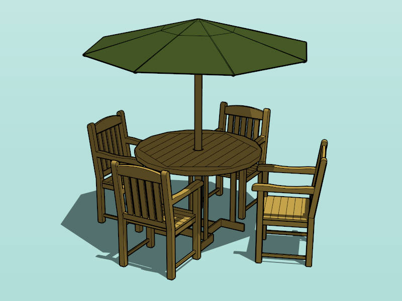 Outdoor Teak Patio Table Chair Umbrella Set sketchup model preview - SketchupBox