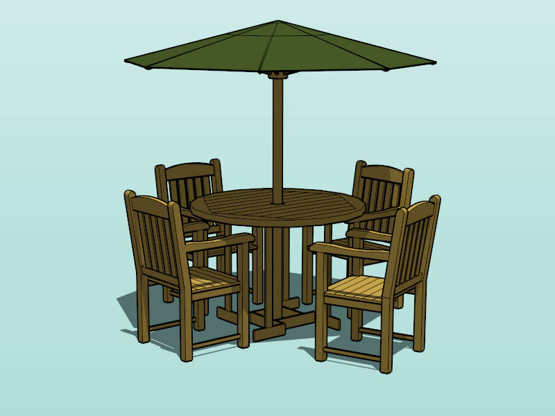 Outdoor Teak Patio Table Chair Umbrella Set sketchup model preview - SketchupBox