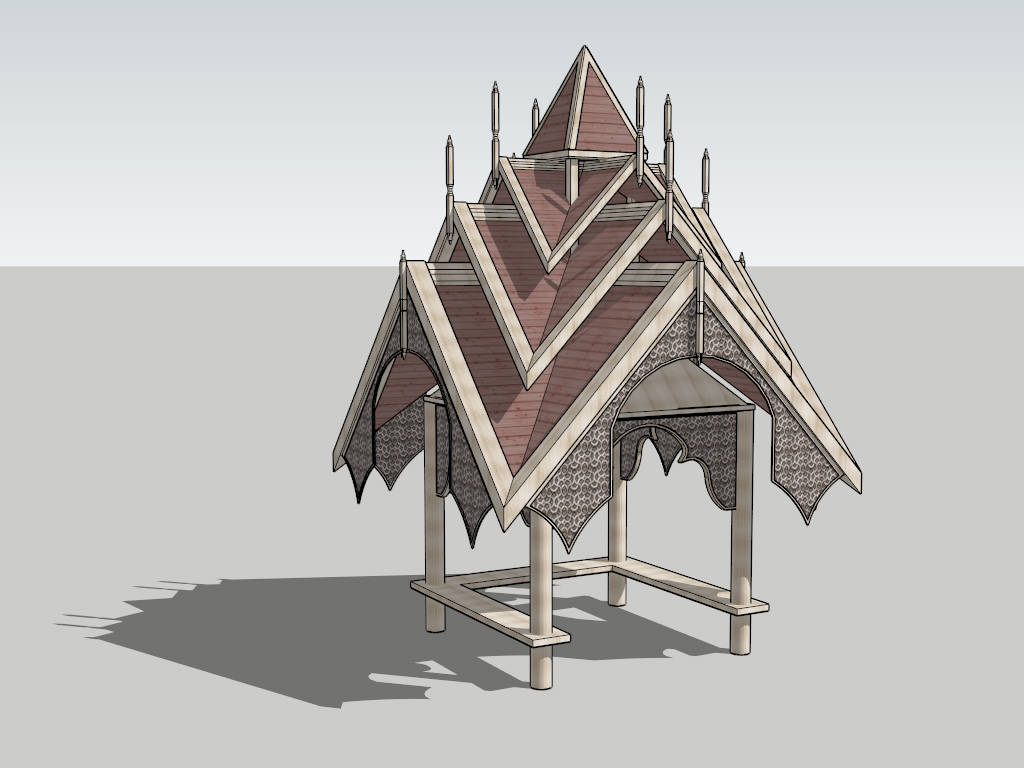 Traditional Thai Style Wooden Gazebo sketchup model preview - SketchupBox