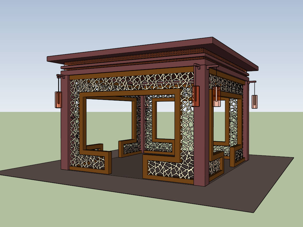 Wooden Square Gazebo sketchup model preview - SketchupBox