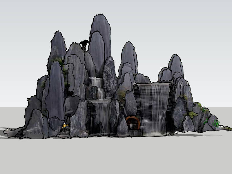 Rock Garden with Waterfall sketchup model preview - SketchupBox