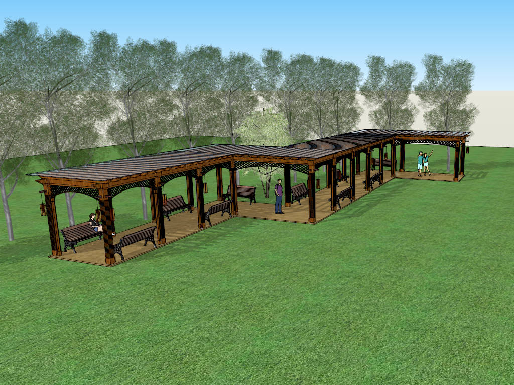 Park Pergola with Glass Roof sketchup model preview - SketchupBox