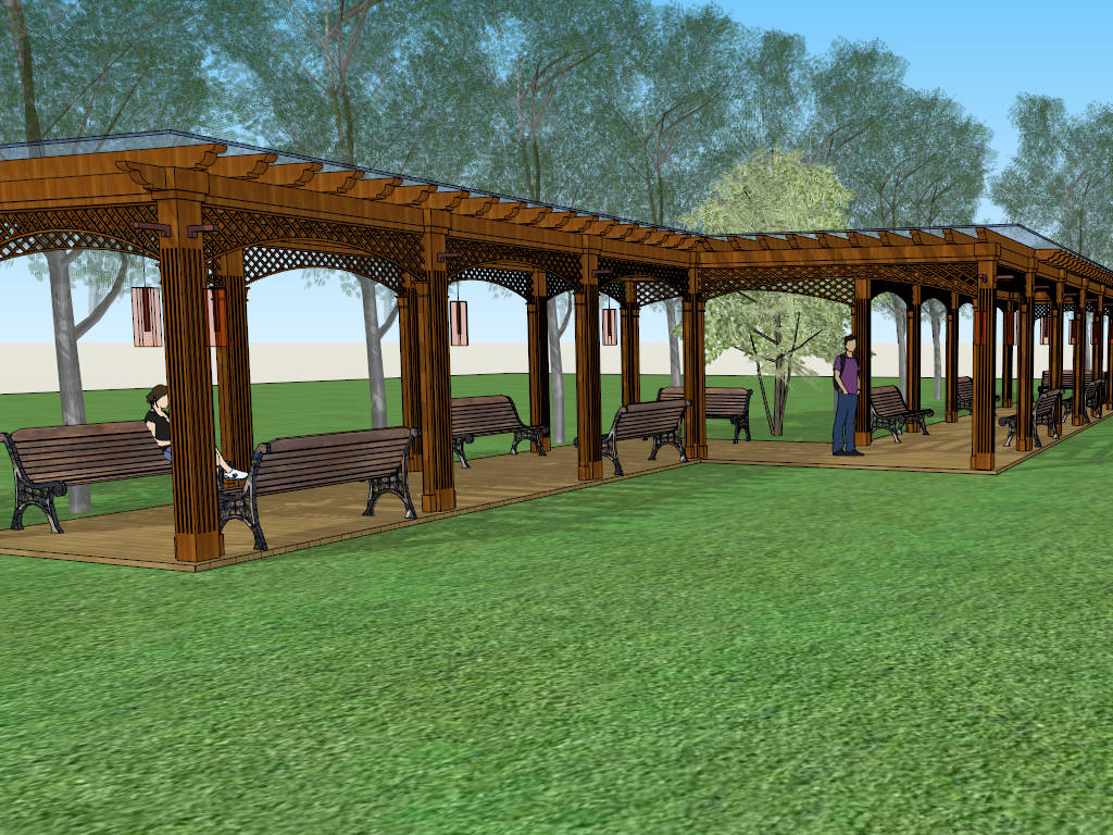 Park Pergola with Glass Roof sketchup model preview - SketchupBox