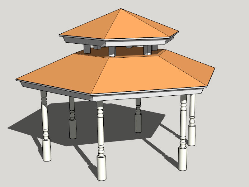 Double Roof Hexagonal Gazebo sketchup model preview - SketchupBox