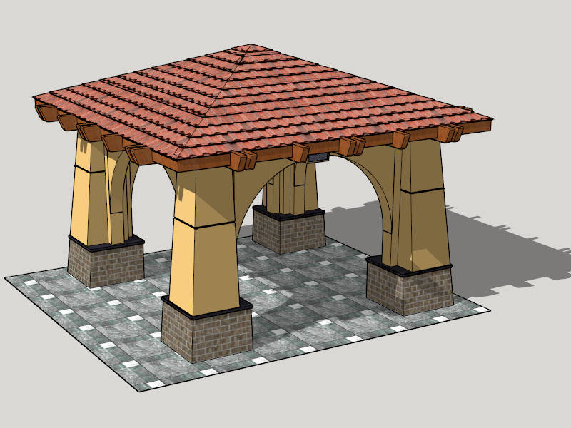Concrete Square Gazebo with Tile Roof sketchup model preview - SketchupBox