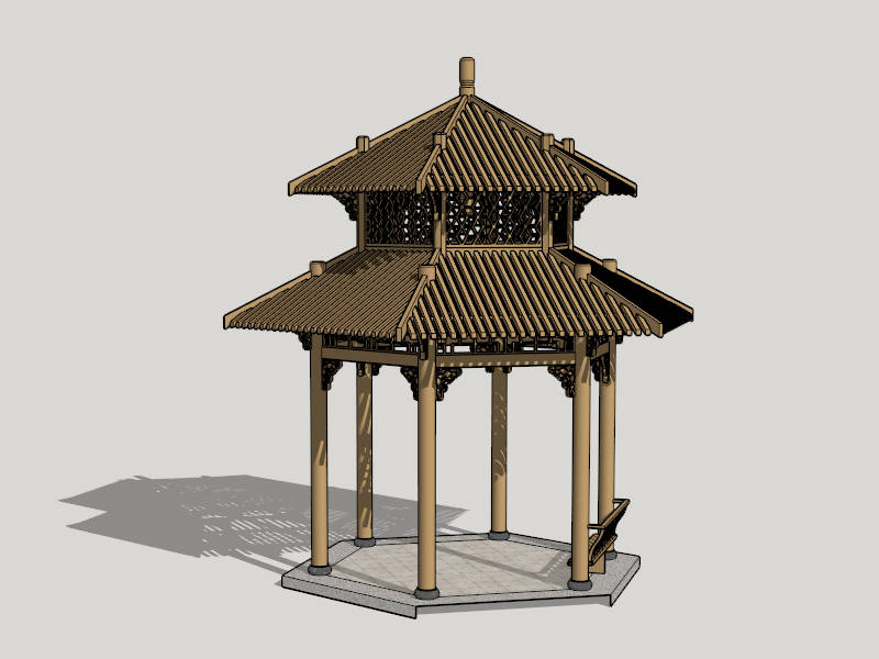 Double Roof Wood Gazebo sketchup model preview - SketchupBox