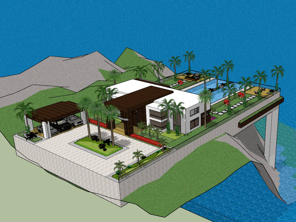 Seaside Villa with Swimming Pool sketchup model preview - SketchupBox