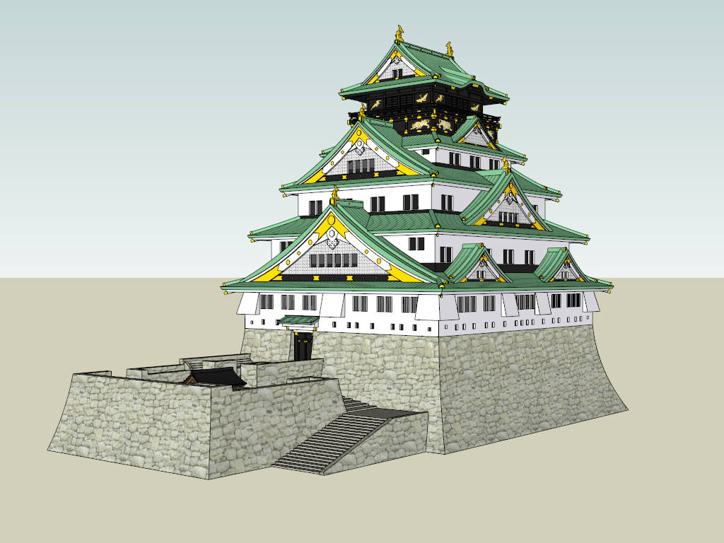 Japanese Osaka Castle sketchup model preview - SketchupBox