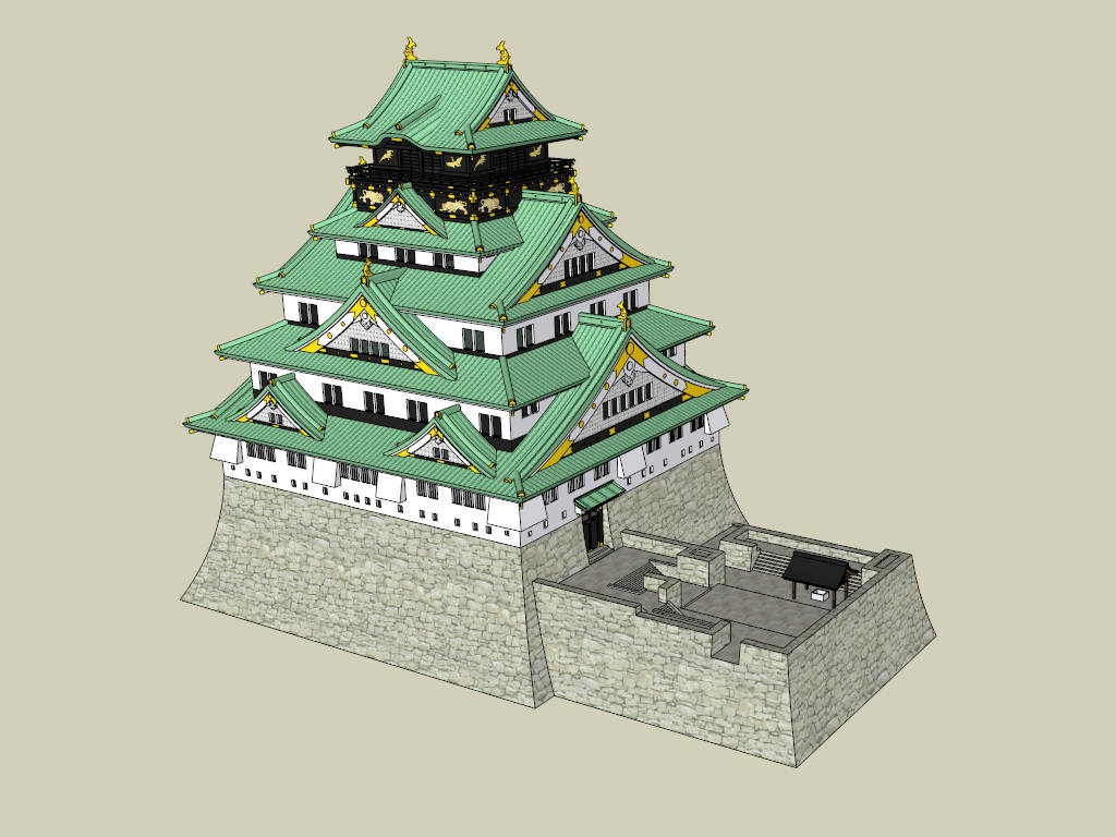 Japanese Osaka Castle sketchup model preview - SketchupBox