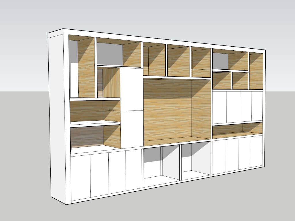 TV and Bookcase Wall Unit sketchup model preview - SketchupBox