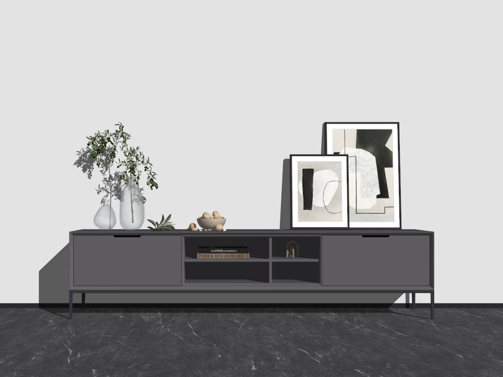 Black Modern TV Stand sketchup model preview - SketchupBox