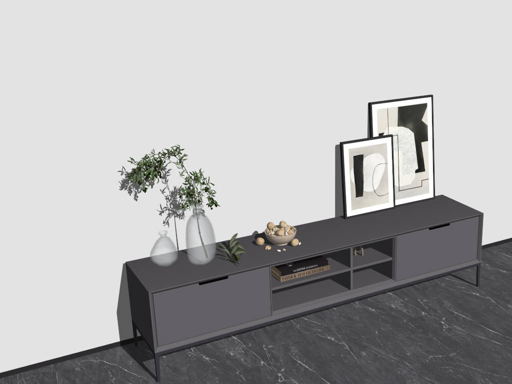 Black Modern TV Stand sketchup model preview - SketchupBox