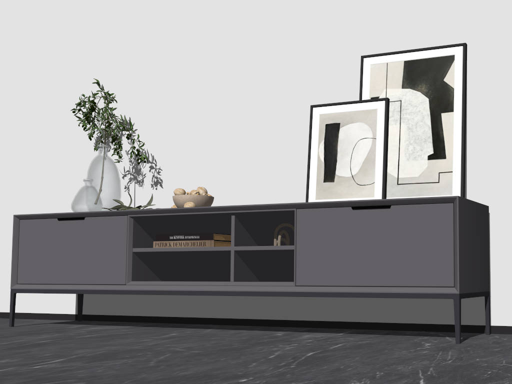 Black Modern TV Stand sketchup model preview - SketchupBox