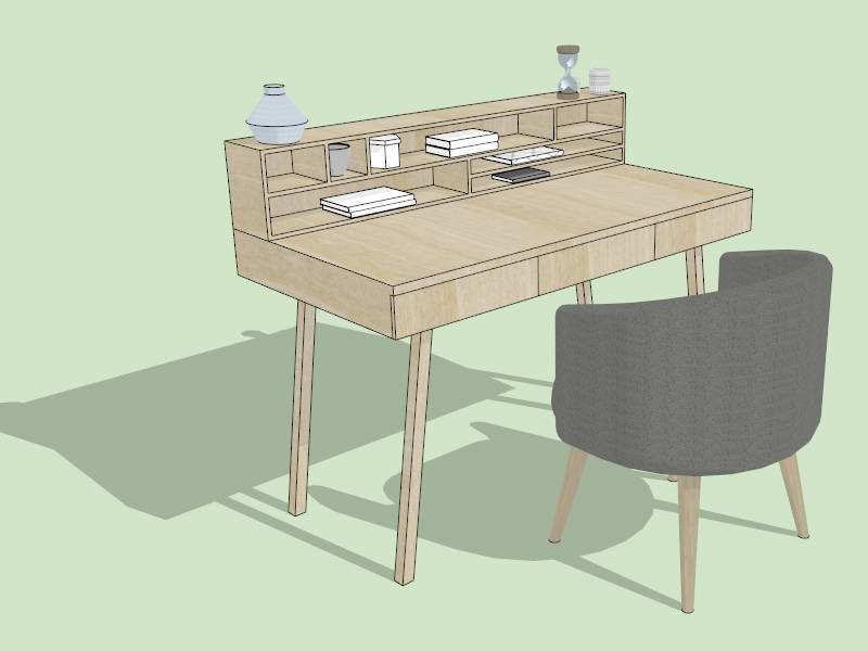 Modern Writing Desk with Hutch sketchup model preview - SketchupBox