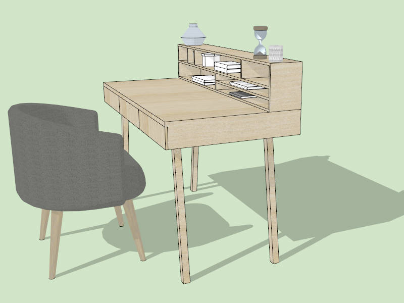 Modern Writing Desk with Hutch sketchup model preview - SketchupBox