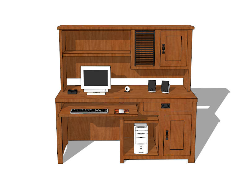 Home Office Computer Desk with Hutch sketchup model preview - SketchupBox